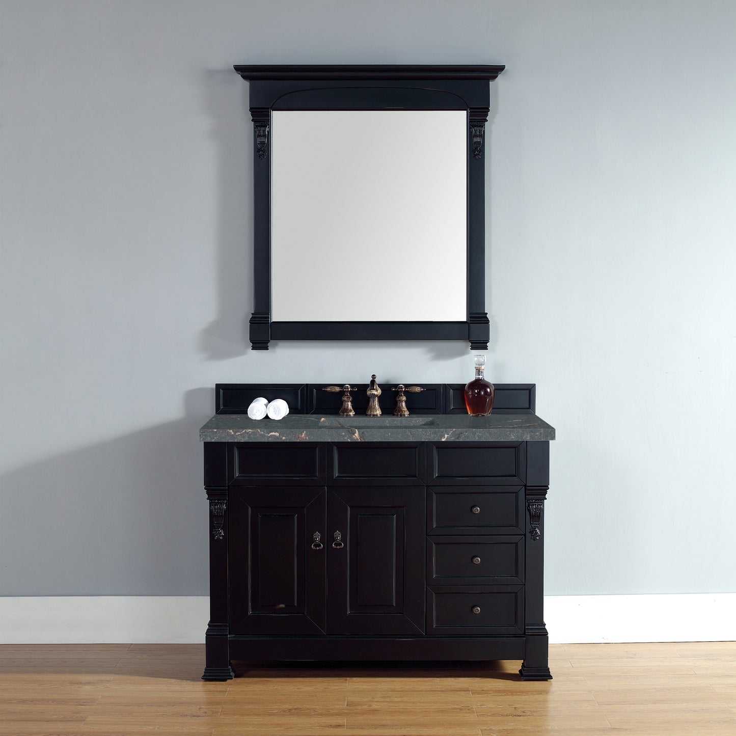 James Martin Vanities Brittany 48" Antique Black Single Vanity With 3 cm Parisien Bleu Quartz Top