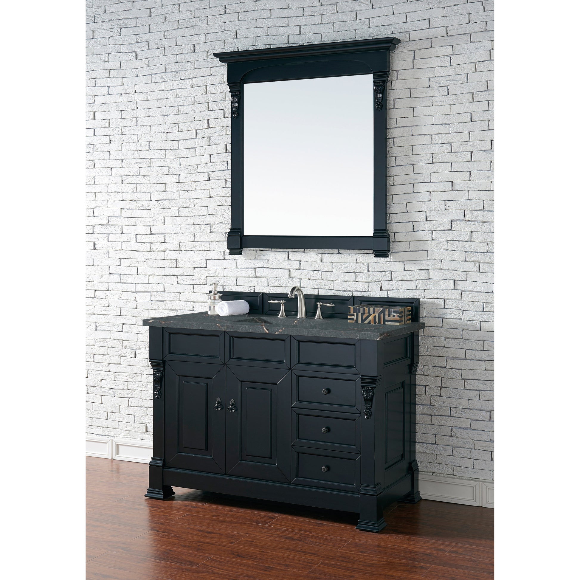 James Martin Vanities Brittany 48" Antique Black Single Vanity With 3 cm Parisien Bleu Quartz Top