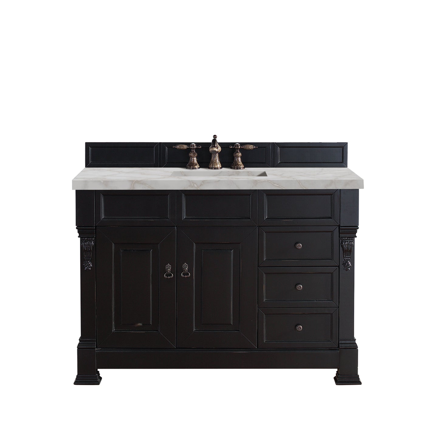 James Martin Vanities Brittany 48" Antique Black Single Vanity With 3 cm Victorian Silver Quartz Top