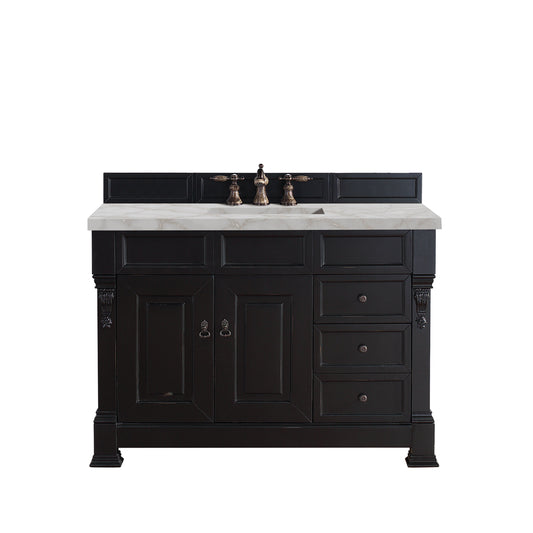 James Martin Vanities Brittany 48" Antique Black Single Vanity With 3 cm Victorian Silver Quartz Top