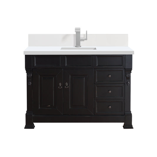 James Martin Vanities Brittany 48" Antique Black Single Vanity With Single Hole 3 cm White Zeus Quartz Top & Backsplash