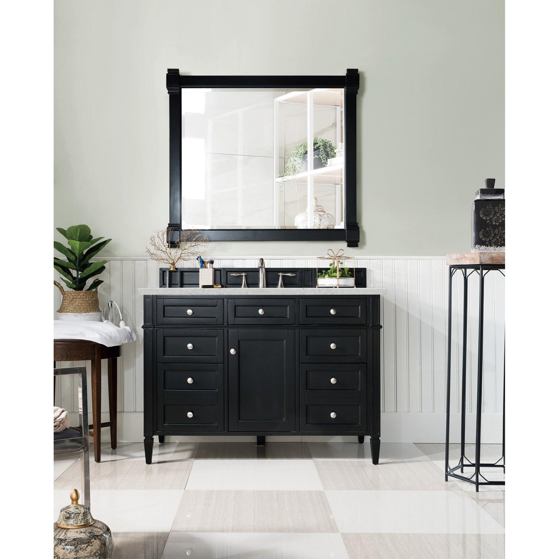 James Martin Vanities Brittany 48" Black Onyx Single Vanity With 3 cm Eternal Jasmine Pearl Silestone Top and FreePower Wireless Charger