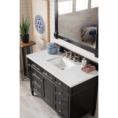 James Martin Vanities Brittany 48" Black Onyx Single Vanity With 3 cm Eternal Jasmine Pearl Silestone Top and FreePower Wireless Charger