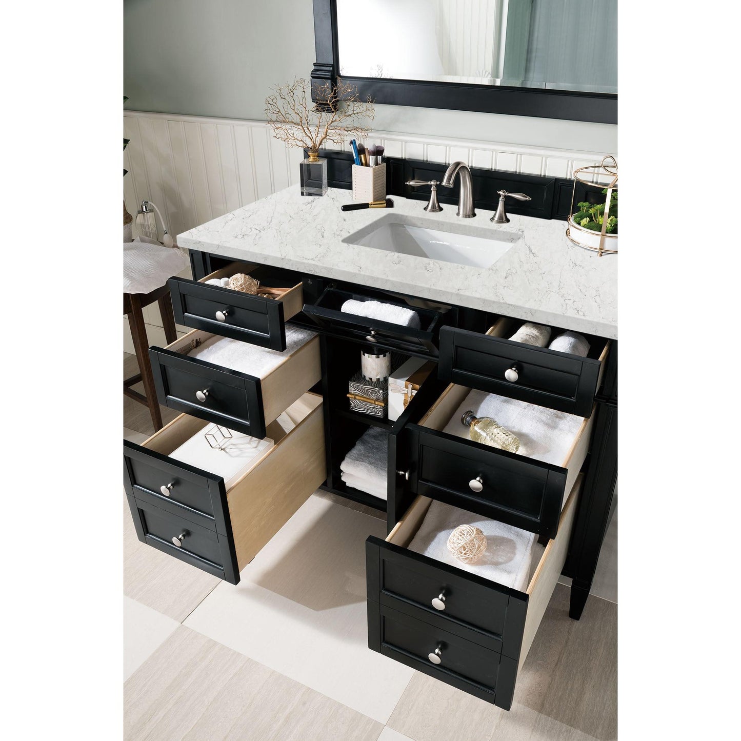 James Martin Vanities Brittany 48" Black Onyx Single Vanity With 3 cm Eternal Jasmine Pearl Silestone Top and FreePower Wireless Charger