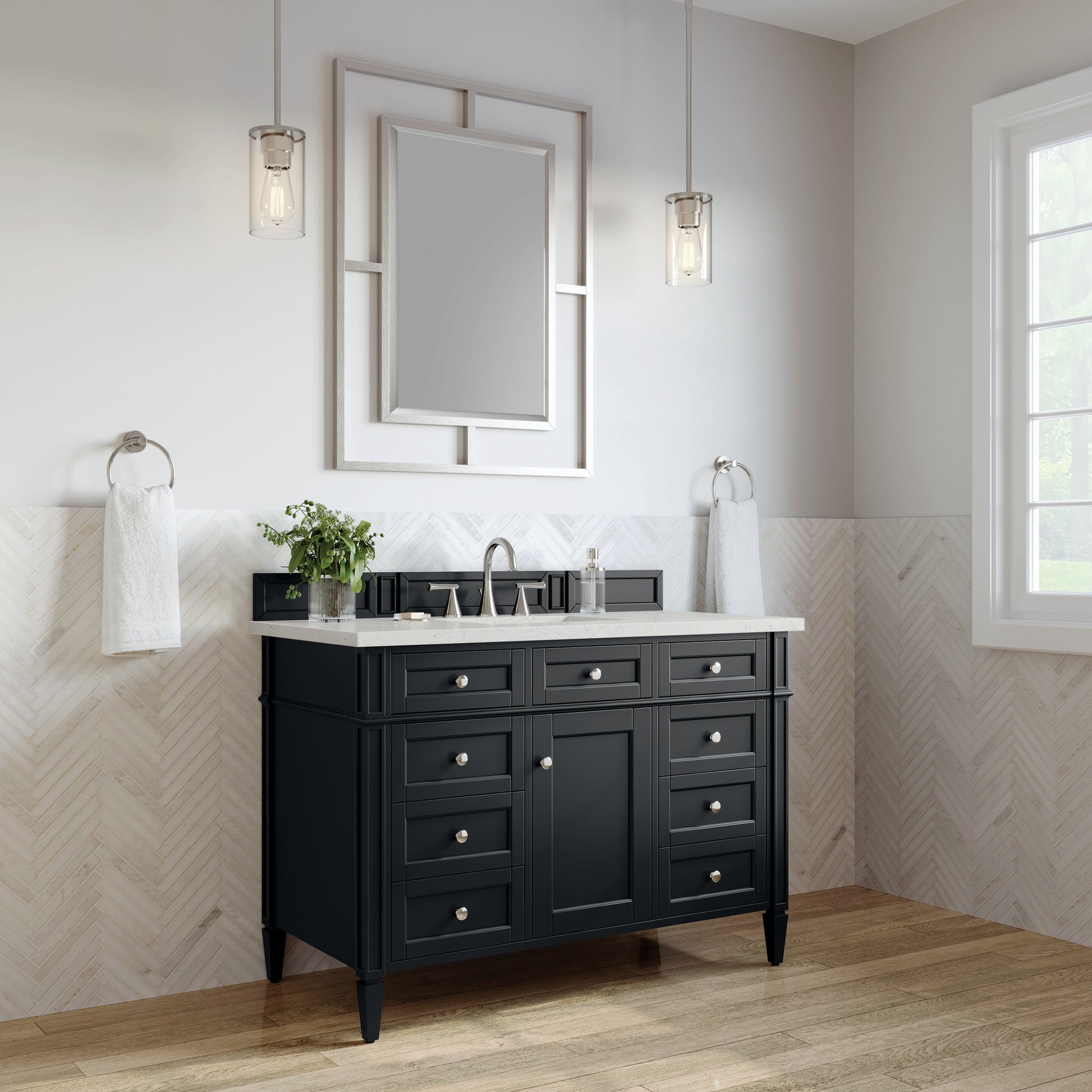 James Martin Vanities Brittany 48" Black Onyx Single Vanity With 3 cm Lime Delight Quartz Top