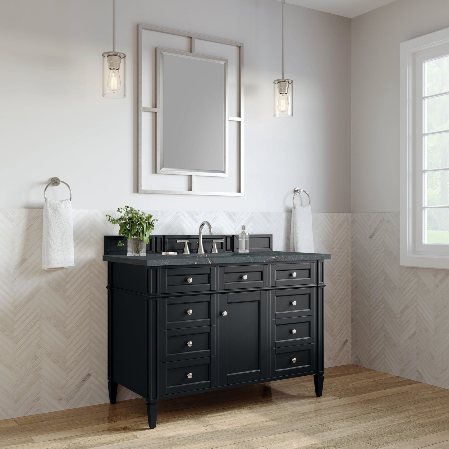 James Martin Vanities Brittany 48" Black Onyx Single Vanity With 3 cm Parisien Bleu Quartz Top