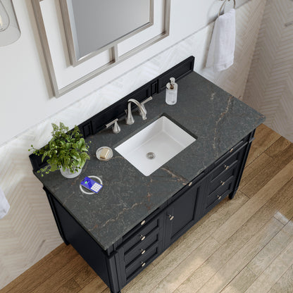 James Martin Vanities Brittany 48" Black Onyx Single Vanity With 3 cm Parisien Bleu Silestone Top and FreePower Wireless Charger