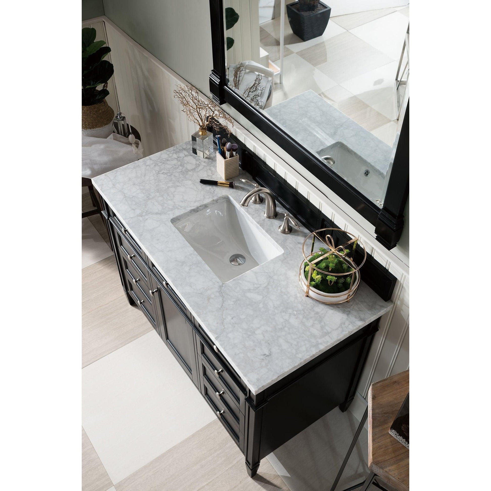 James Martin Vanities Brittany 48" Black Onyx Single Vanity With 3cm Carrara Marble Top