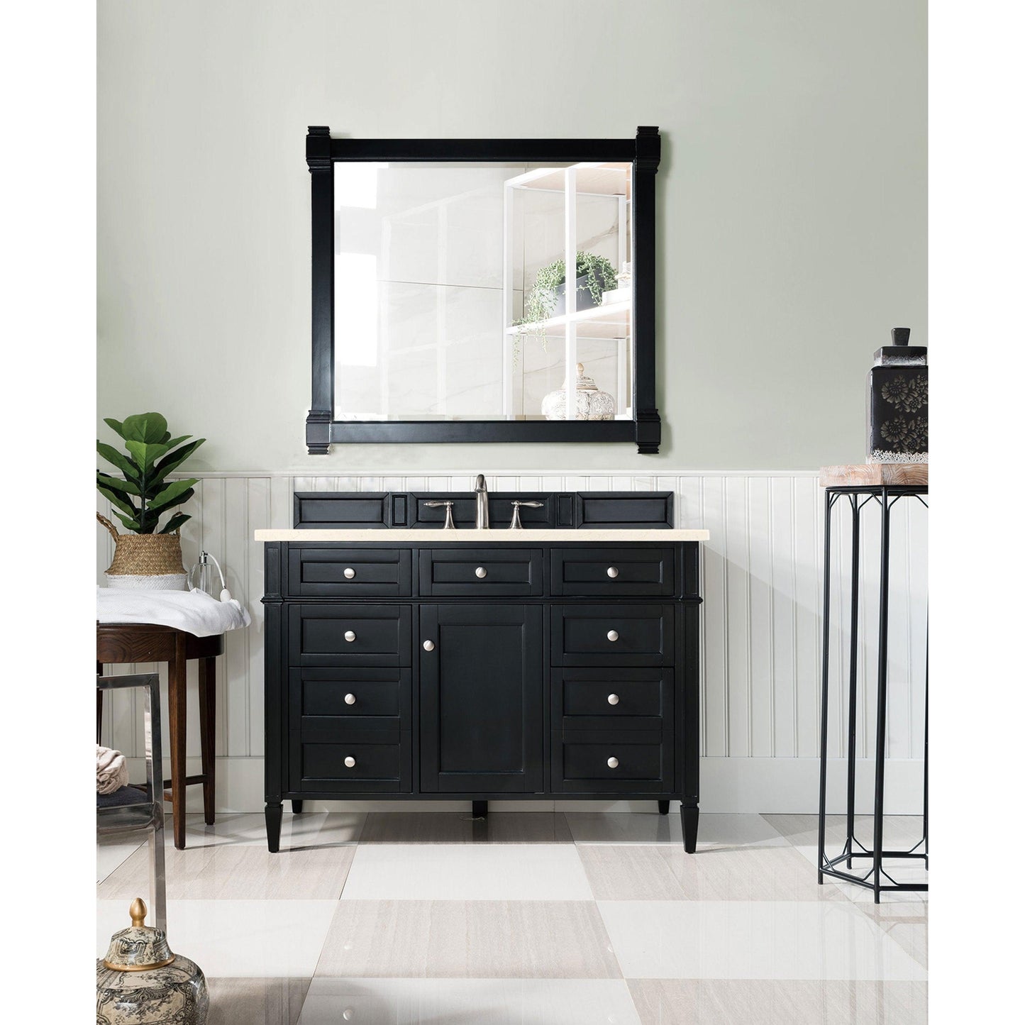 James Martin Vanities Brittany 48" Black Onyx Single Vanity With 3cm Eternal Marfil Quartz Top