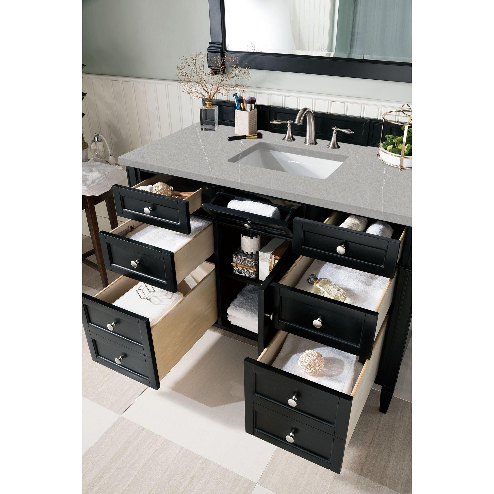 James Martin Vanities Brittany 48" Black Onyx Single Vanity With 3cm Eternal Serena Quartz Top