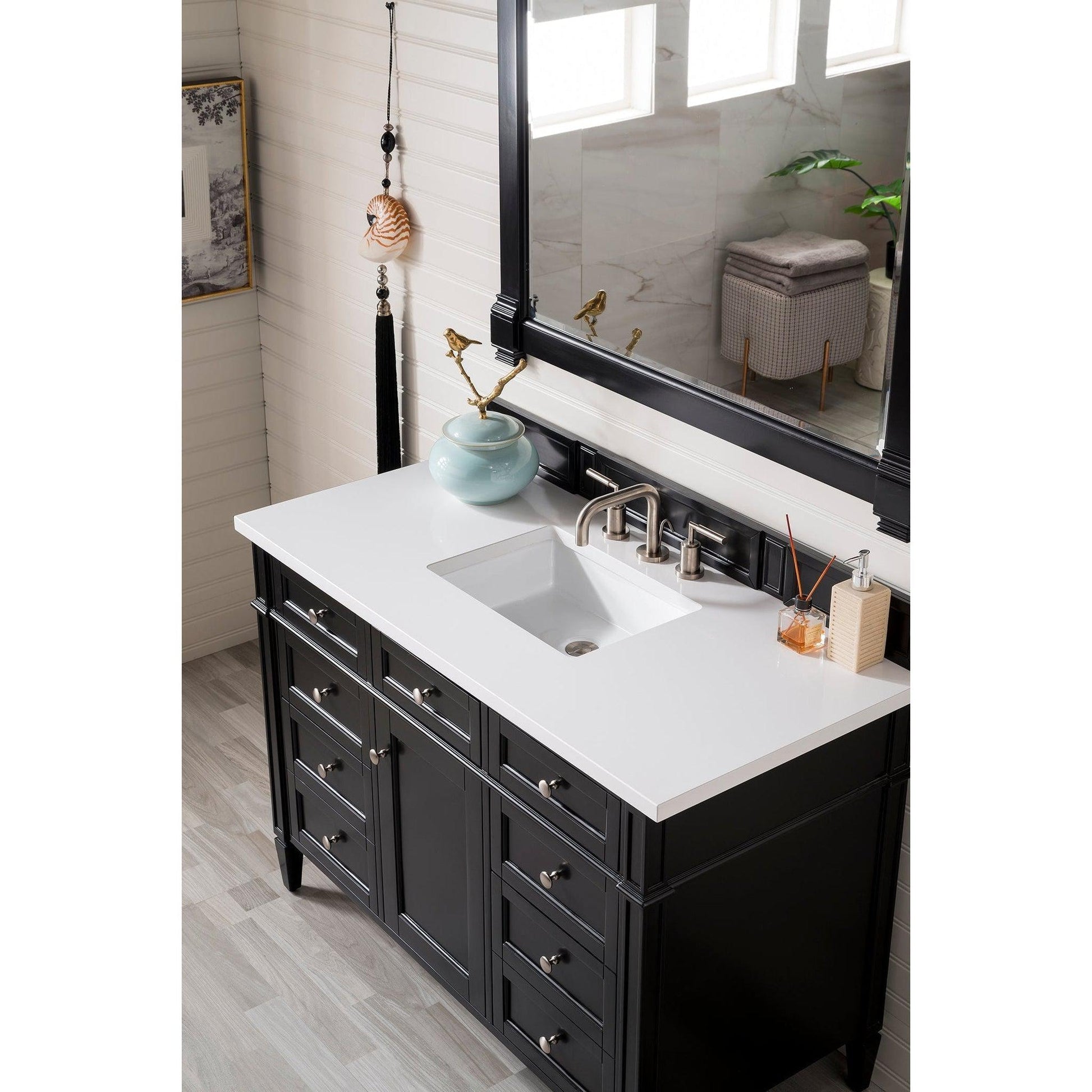 James Martin Vanities Brittany 48" Black Onyx Single Vanity With 3cm White Zeus Quartz Top