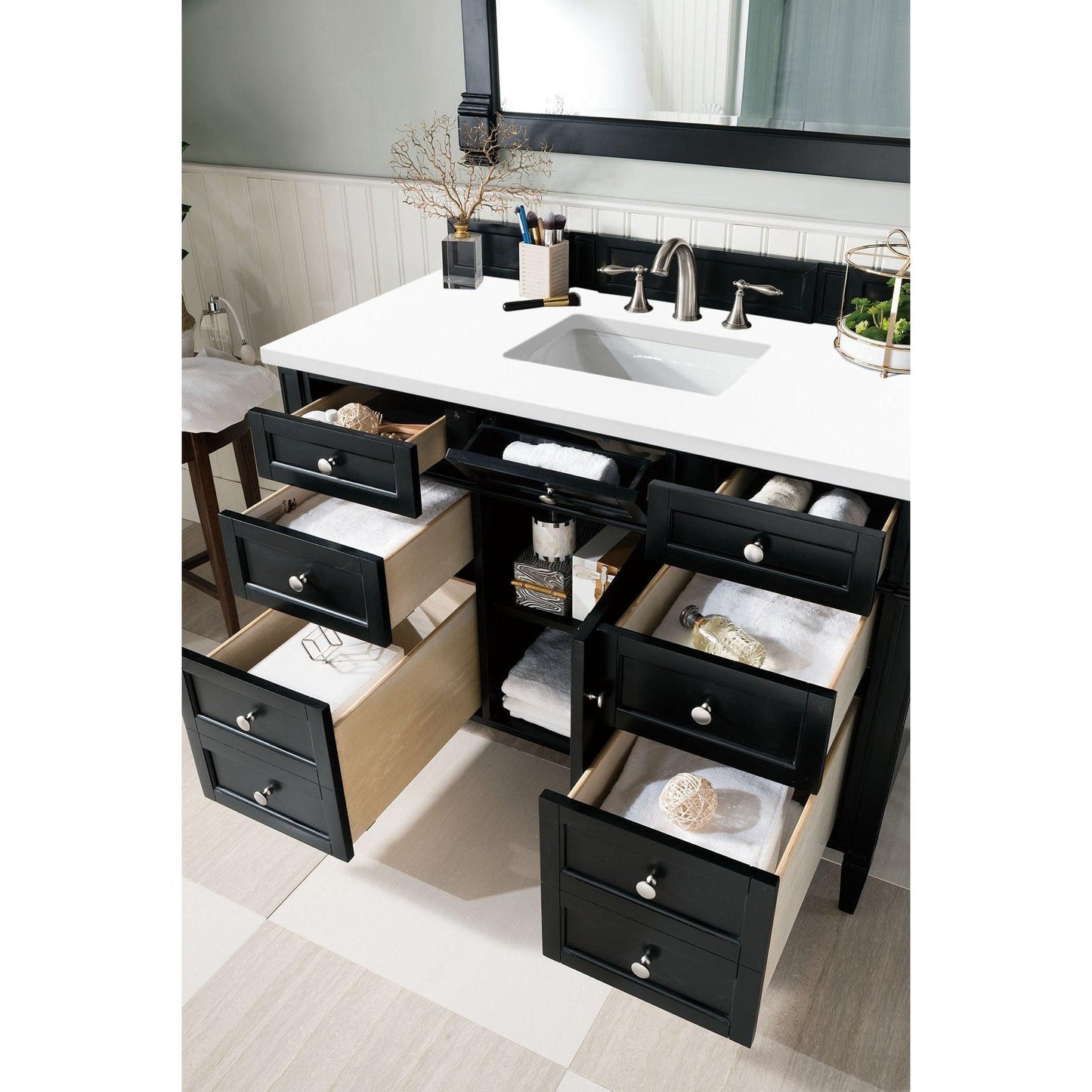 James Martin Vanities Brittany 48" Black Onyx Single Vanity With 3cm White Zeus Quartz Top