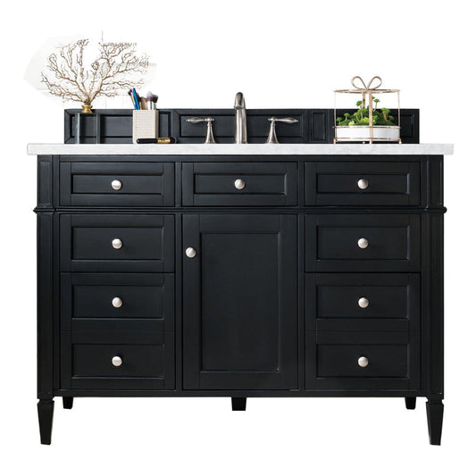 James Martin Vanities Brittany 48" Black Onyx Single Vanity With 3cm White Zeus Quartz Top