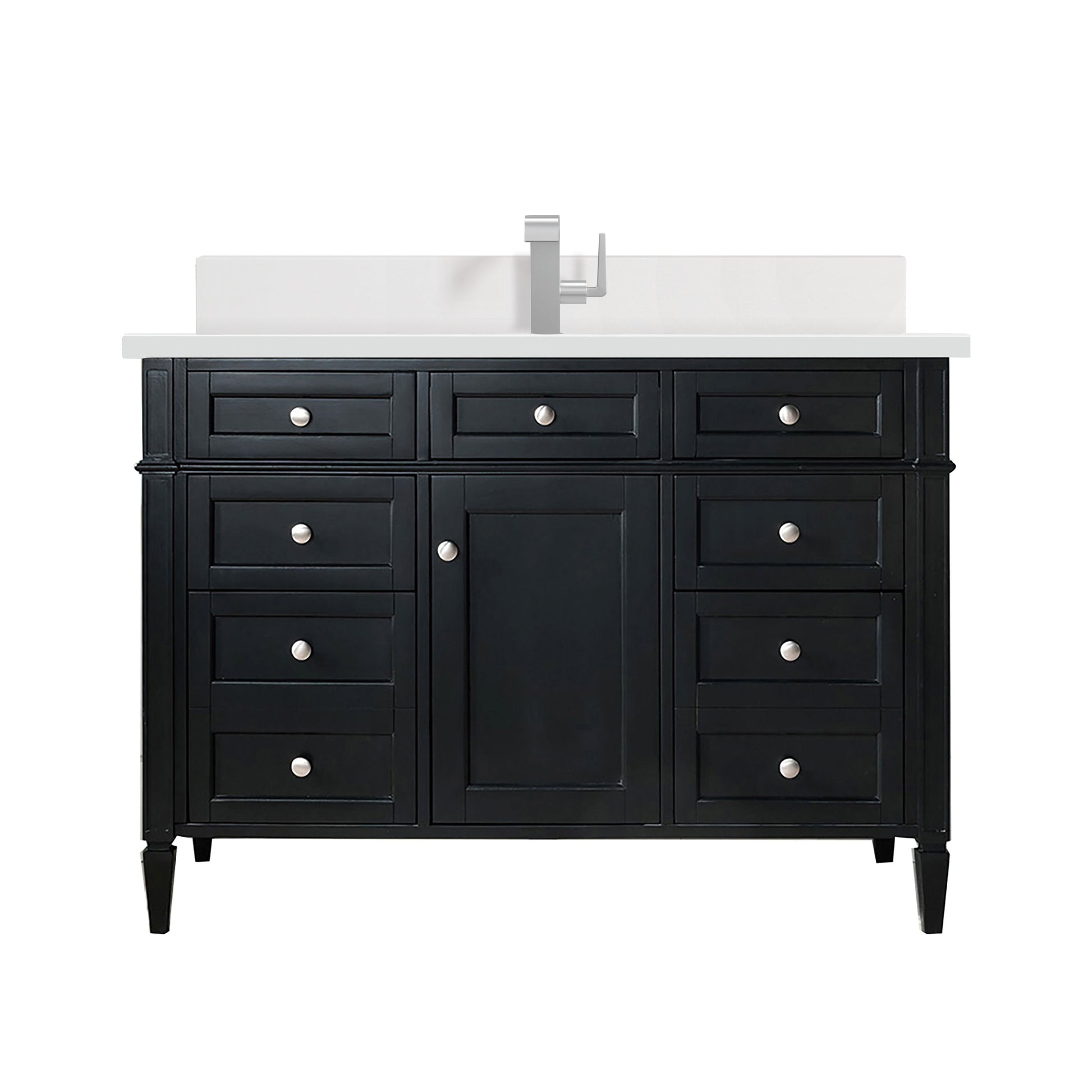 James Martin Vanities Brittany 48" Black Onyx Single Vanity With Single Hole 3 cm White Zeus Quartz Top & Backsplash