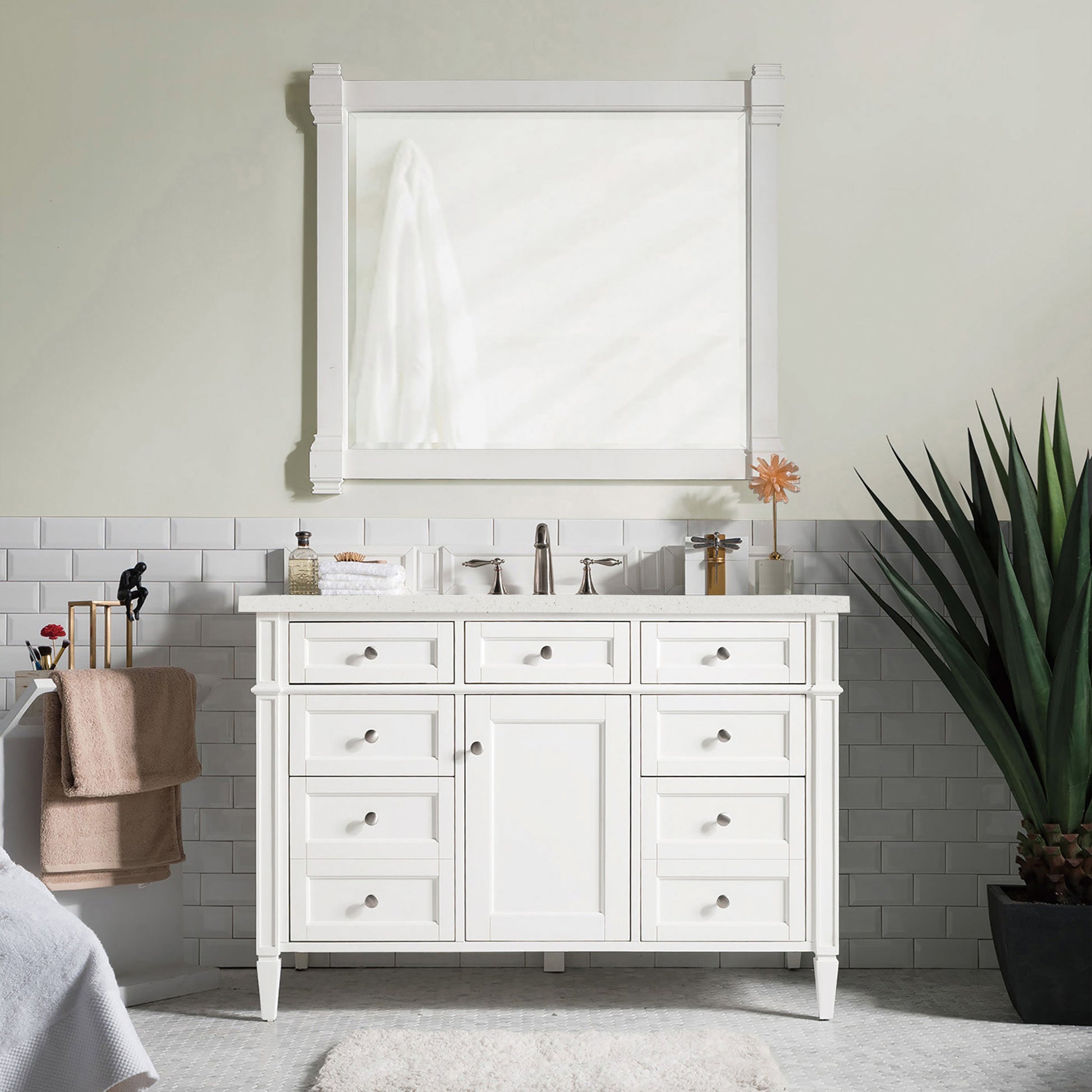 James Martin Vanities Brittany 48" Bright White Single Vanity With 3 cm Lime Delight Quartz Top