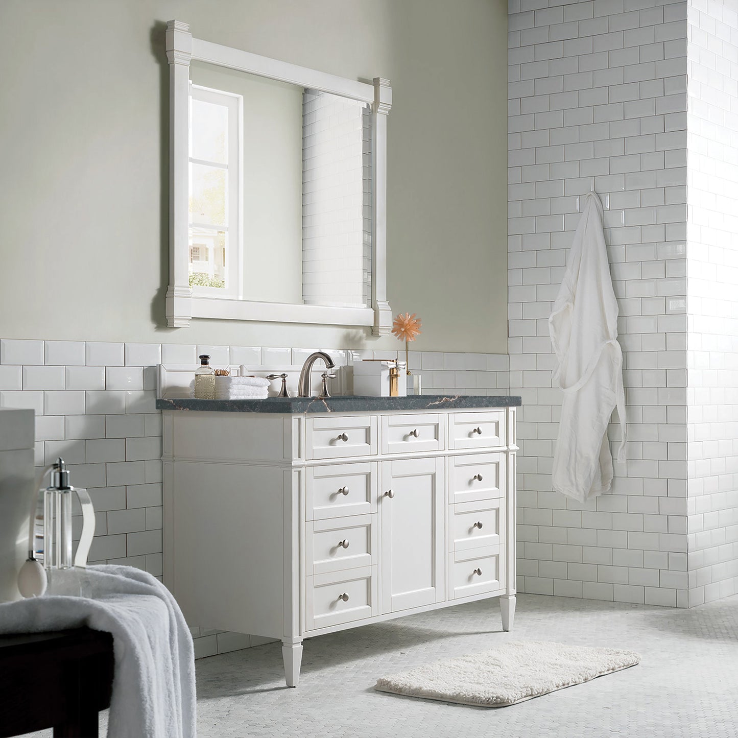 James Martin Vanities Brittany 48" Bright White Single Vanity With 3 cm Parisien Bleu Quartz Top