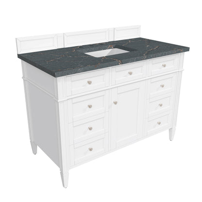 James Martin Vanities Brittany 48" Bright White Single Vanity With 3 cm Parisien Bleu Quartz Top