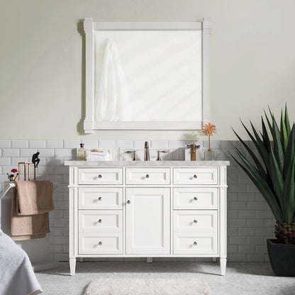 James Martin Vanities Brittany 48" Bright White Single Vanity With 3 cm Victorian Silver Quartz Top