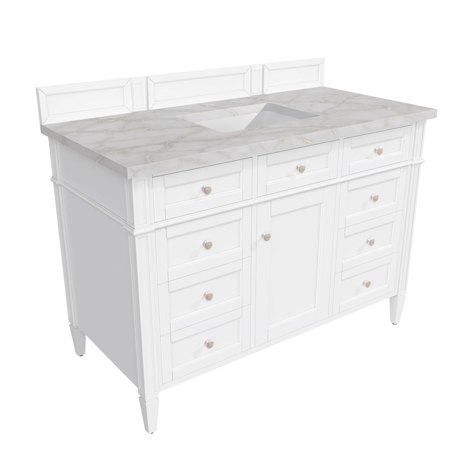 James Martin Vanities Brittany 48" Bright White Single Vanity With 3 cm Victorian Silver Quartz Top