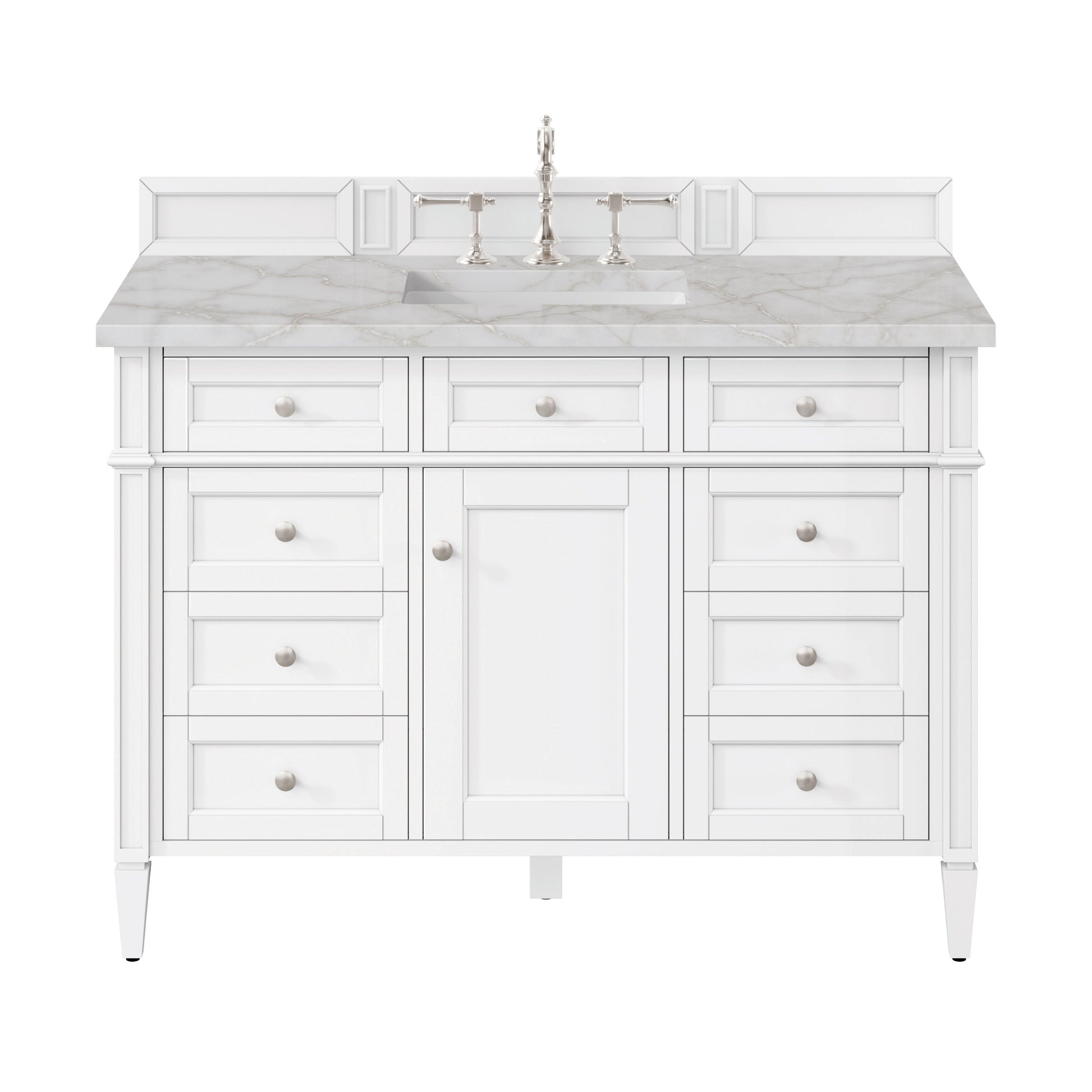 James Martin Vanities Brittany 48" Bright White Single Vanity With 3 cm Victorian Silver Quartz Top