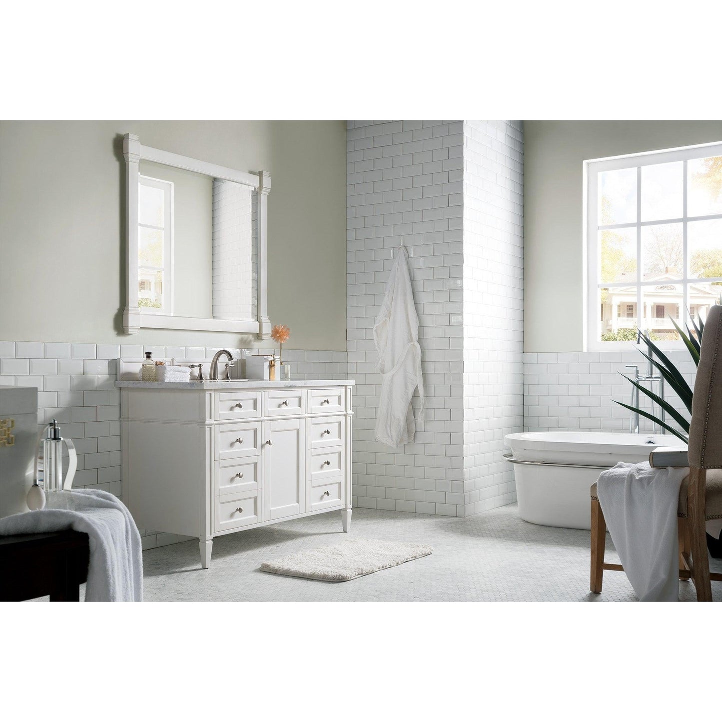 James Martin Vanities Brittany 48" Bright White Single Vanity With 3cm Arctic Fall Solid Surface Top