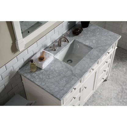 James Martin Vanities Brittany 48" Bright White Single Vanity With 3cm Carrara Marble Top
