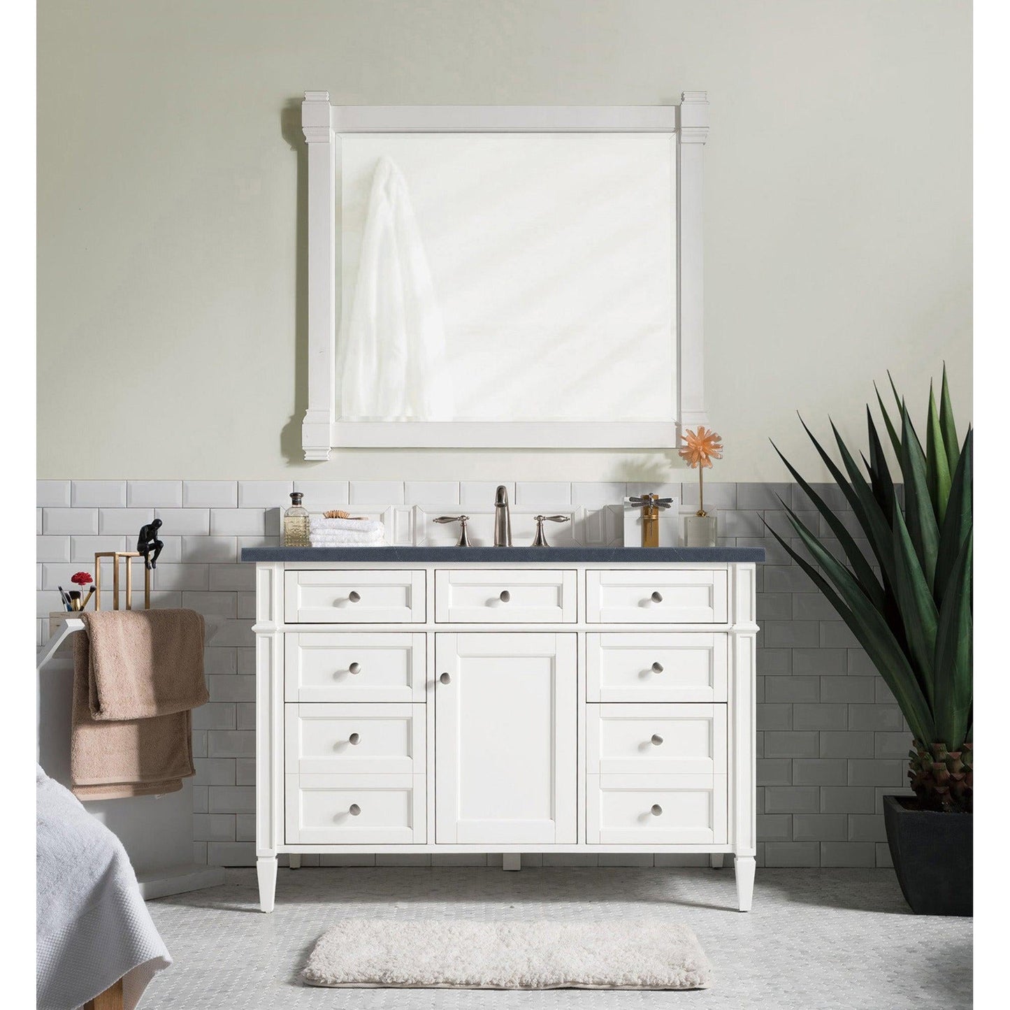 James Martin Vanities Brittany 48" Bright White Single Vanity With 3cm Charcoal Soapstone Quartz Top