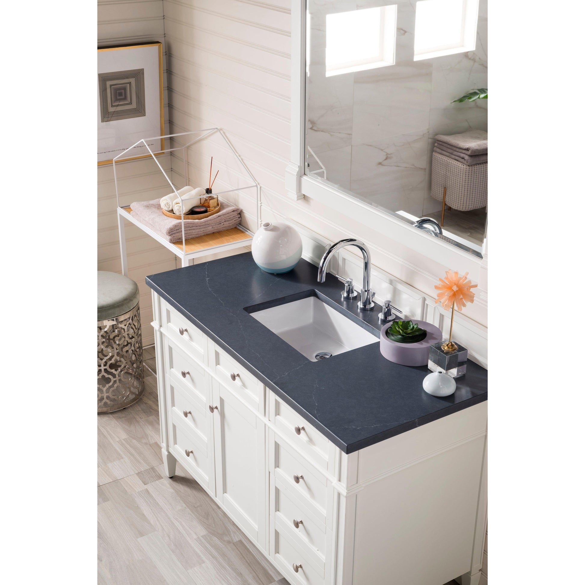 James Martin Vanities Brittany 48" Bright White Single Vanity With 3cm Charcoal Soapstone Quartz Top