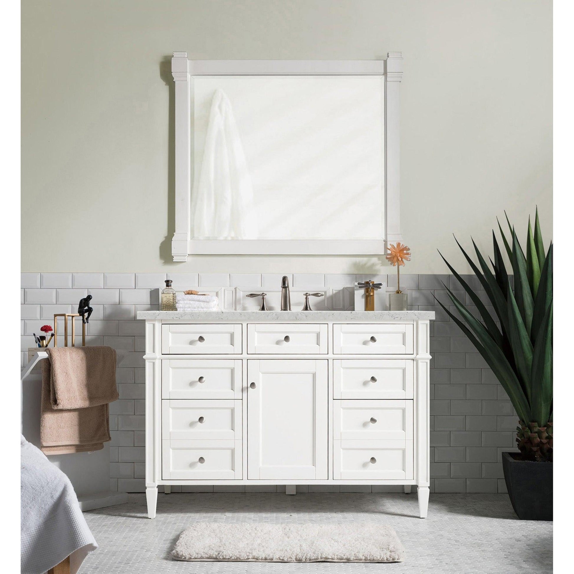 James Martin Vanities Brittany 48" Bright White Single Vanity With 3cm Eternal Jasmine Pearl Quartz Top