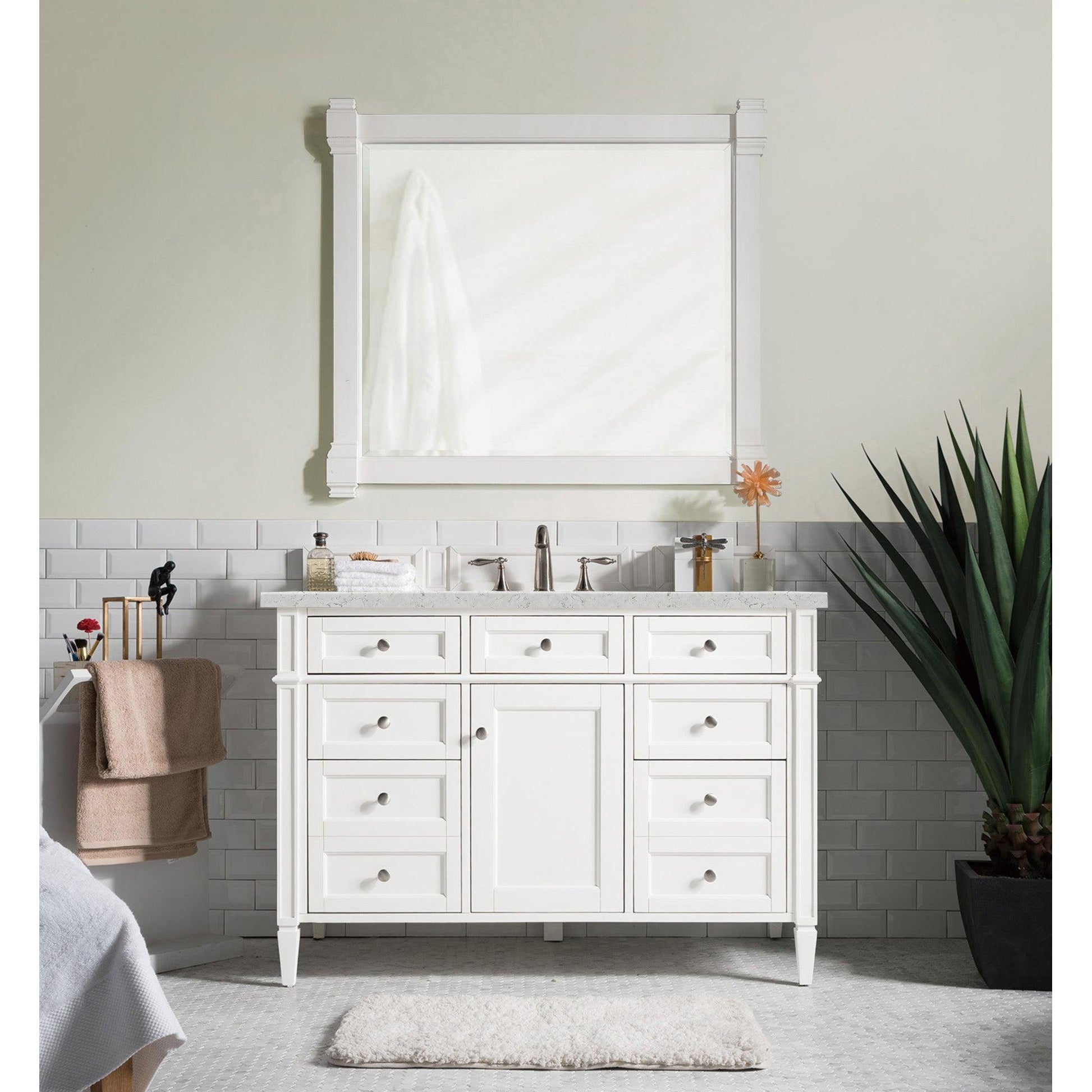 James Martin Vanities Brittany 48" Bright White Single Vanity With 3cm Eternal Jasmine Pearl Silestone Top and FreePower Wireless Charger