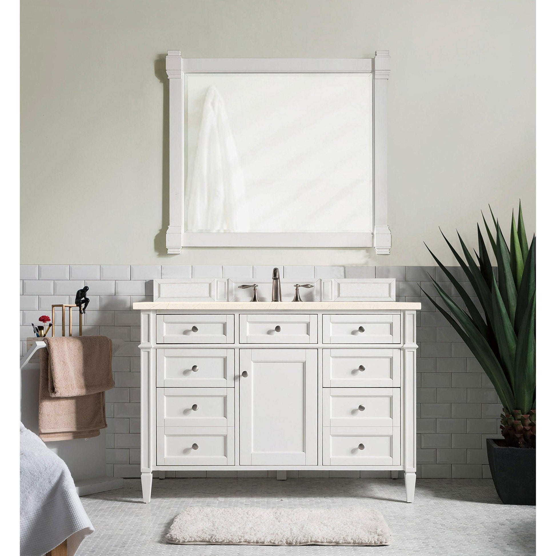 James Martin Vanities Brittany 48" Bright White Single Vanity With 3cm Eternal Marfil Quartz Top