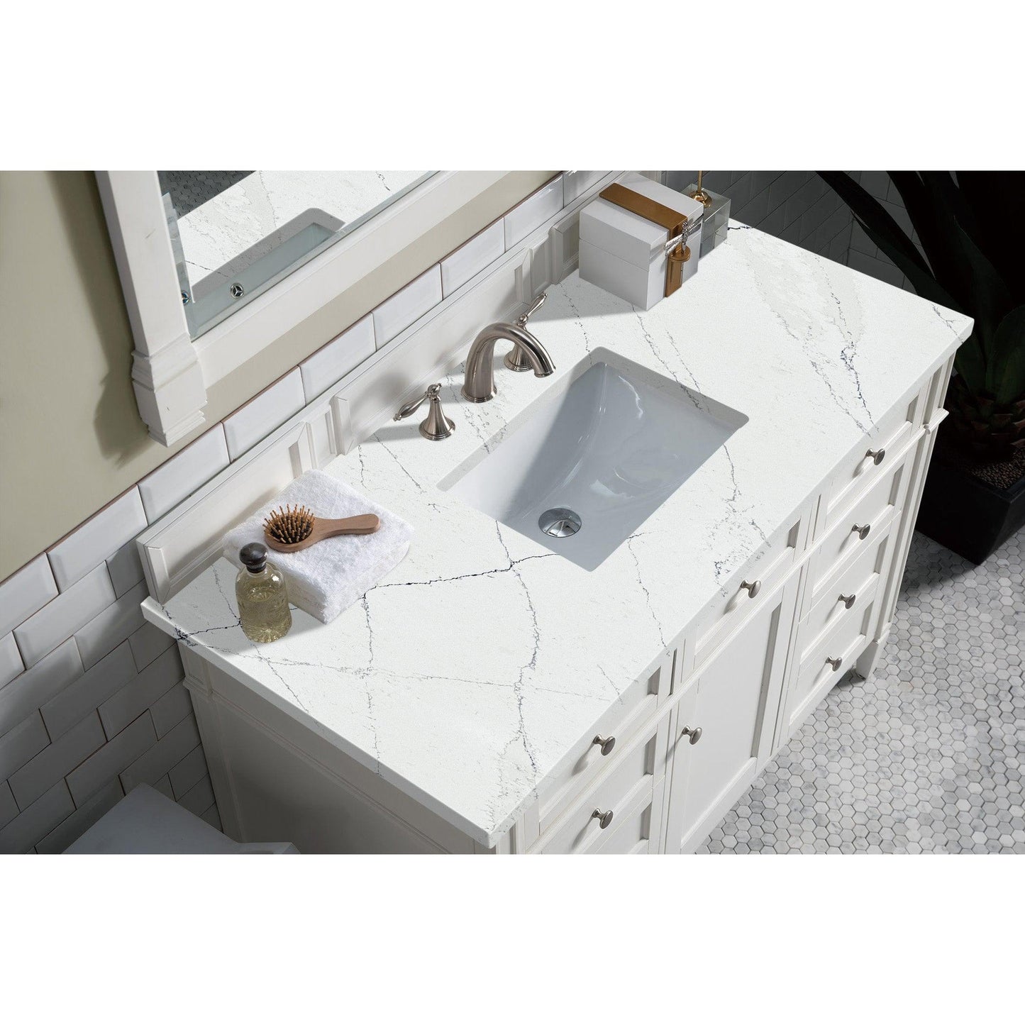 James Martin Vanities Brittany 48" Bright White Single Vanity With 3cm Ethereal Noctis Quartz Top