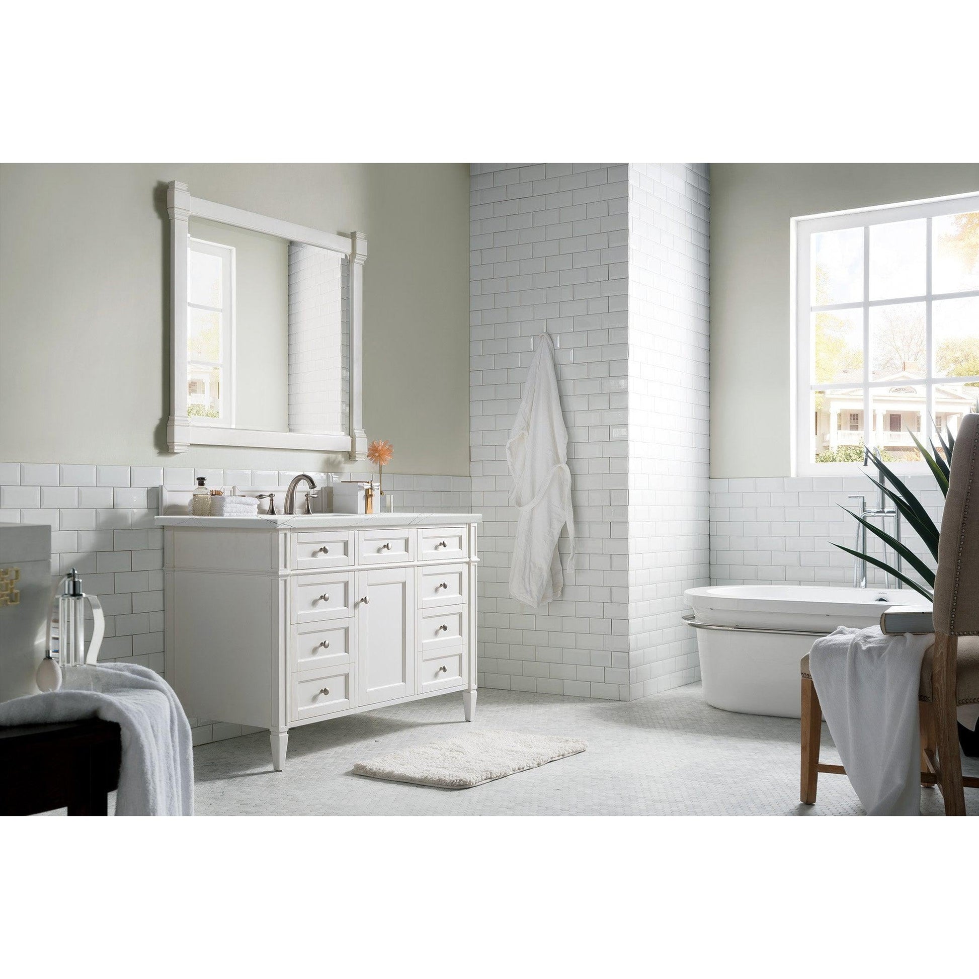 James Martin Vanities Brittany 48" Bright White Single Vanity With 3cm Ethereal Noctis Quartz Top