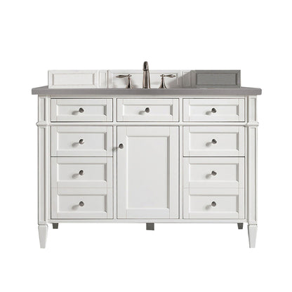 James Martin Vanities Brittany 48" Bright White Single Vanity With 3cm Grey Expo Quartz Top