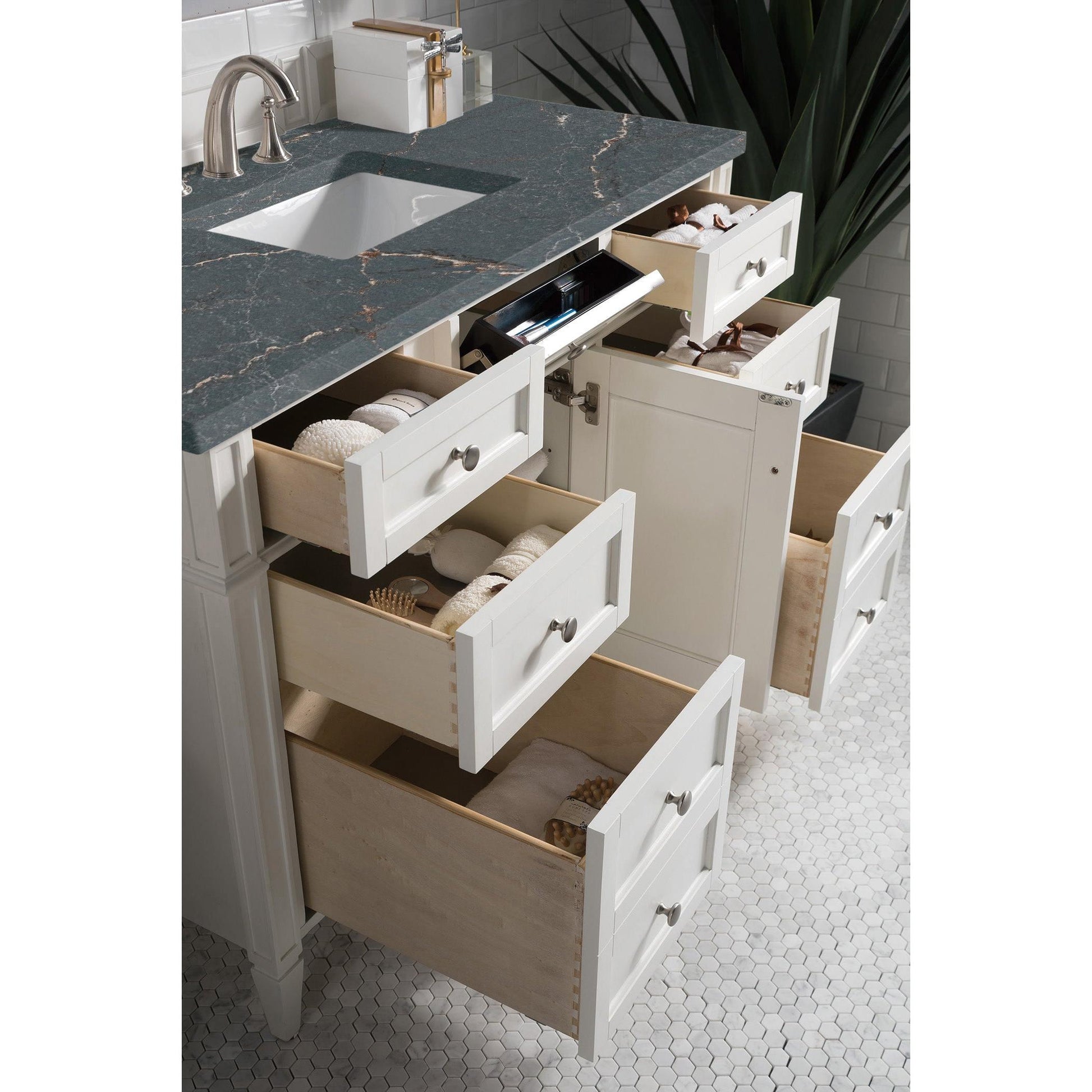 James Martin Vanities Brittany 48" Bright White Single Vanity With 3cm Parisien Bleu Silestone Top and FreePower Wireless Charger