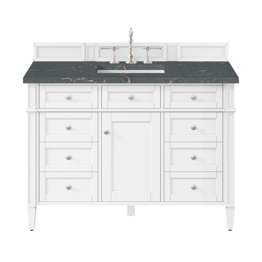 James Martin Vanities Brittany 48" Bright White Single Vanity With 3cm Parisien Bleu Silestone Top and FreePower Wireless Charger
