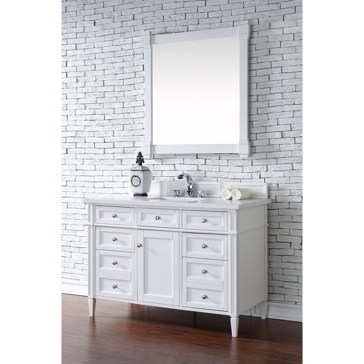 James Martin Vanities Brittany 48" Bright White Single Vanity With 3cm White Zeus Quartz Top