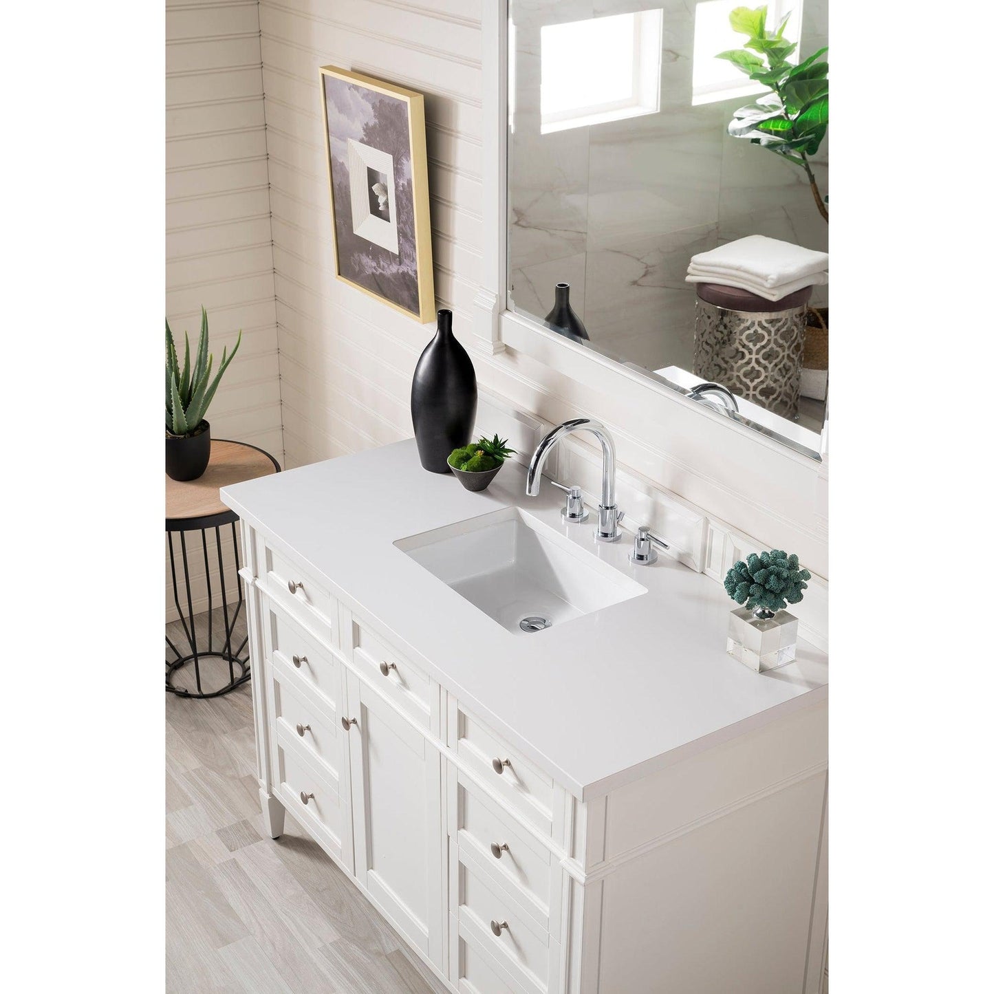 James Martin Vanities Brittany 48" Bright White Single Vanity With 3cm White Zeus Quartz Top