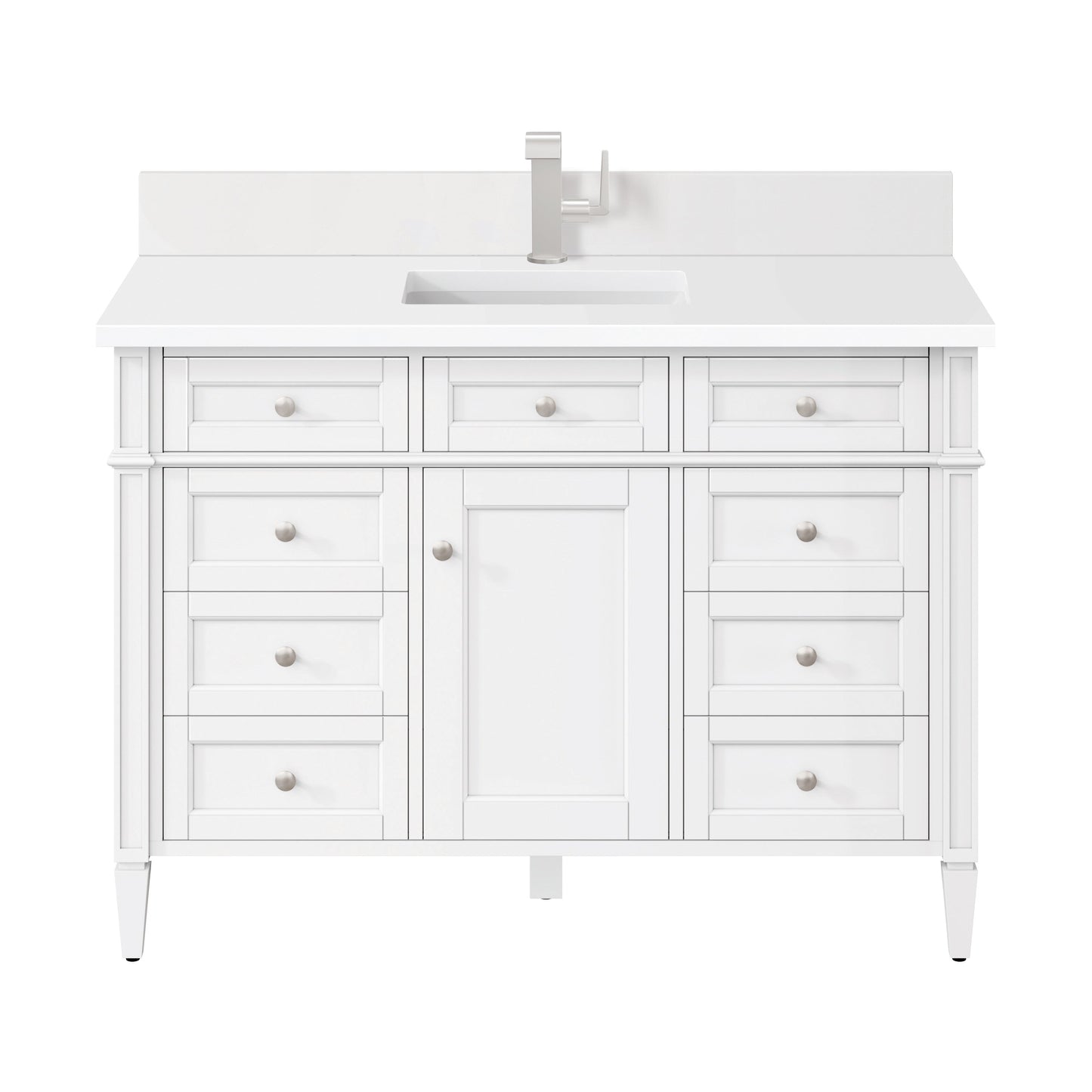 James Martin Vanities Brittany 48" Bright White Single Vanity With Single Hole 3 cm White Zeus Quartz Top & Backsplash