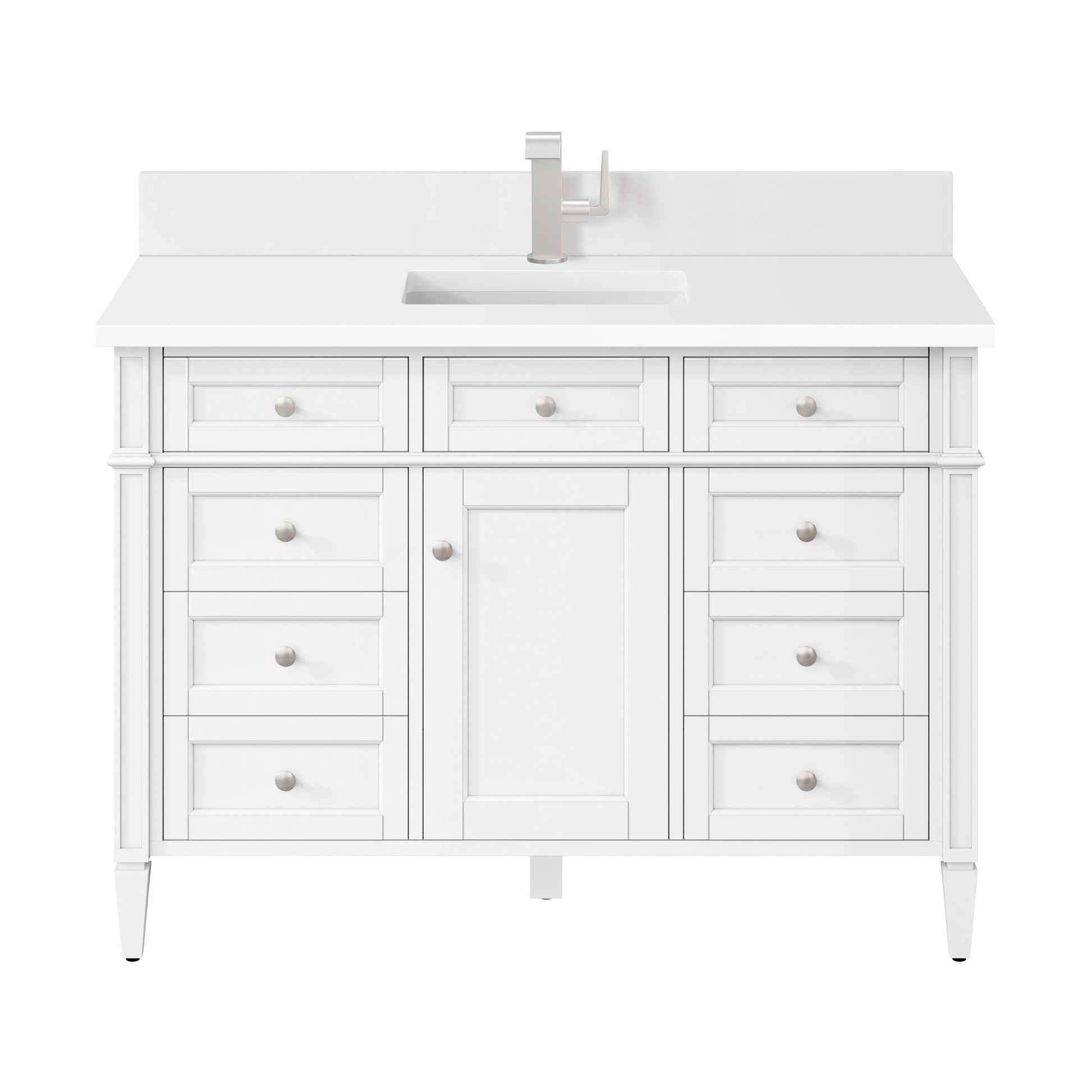 James Martin Vanities Brittany 48" Bright White Single Vanity With Single Hole 3 cm White Zeus Quartz Top & Backsplash