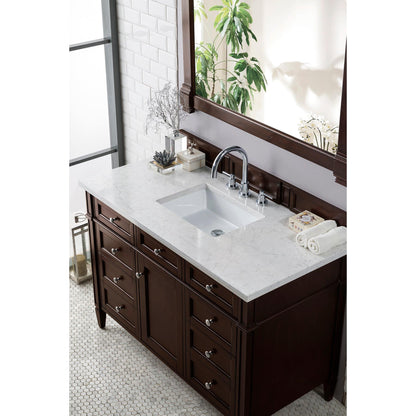 James Martin Vanities Brittany 48" Burnished Mahogany Single Vanity With 3 cm Eternal Jasmine Pearl Silestone Top and FreePower Wireless Charger