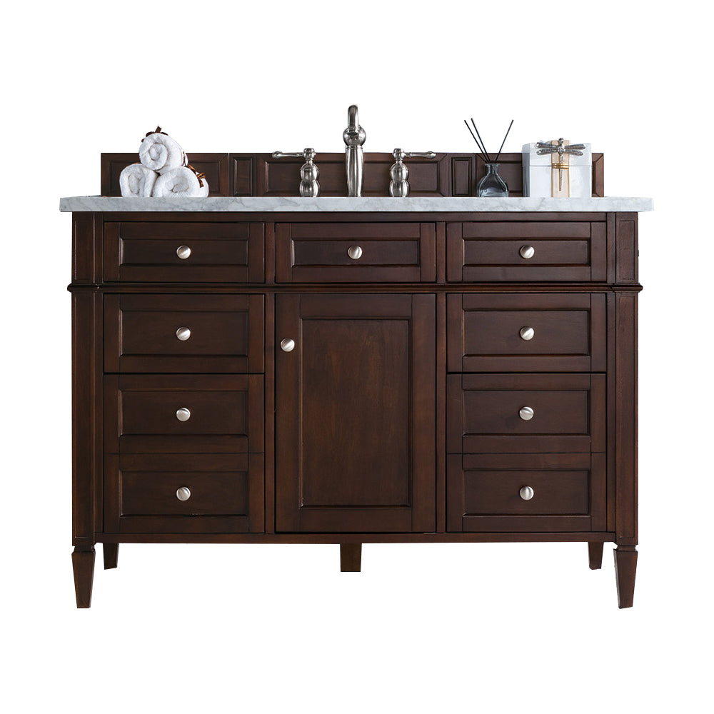 James Martin Vanities Brittany 48" Burnished Mahogany Single Vanity With 3 cm Eternal Jasmine Pearl Silestone Top and FreePower Wireless Charger