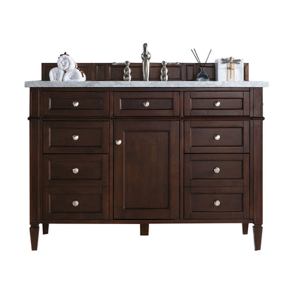James Martin Vanities Brittany 48" Burnished Mahogany Single Vanity With 3 cm Eternal Jasmine Pearl Silestone Top and FreePower Wireless Charger