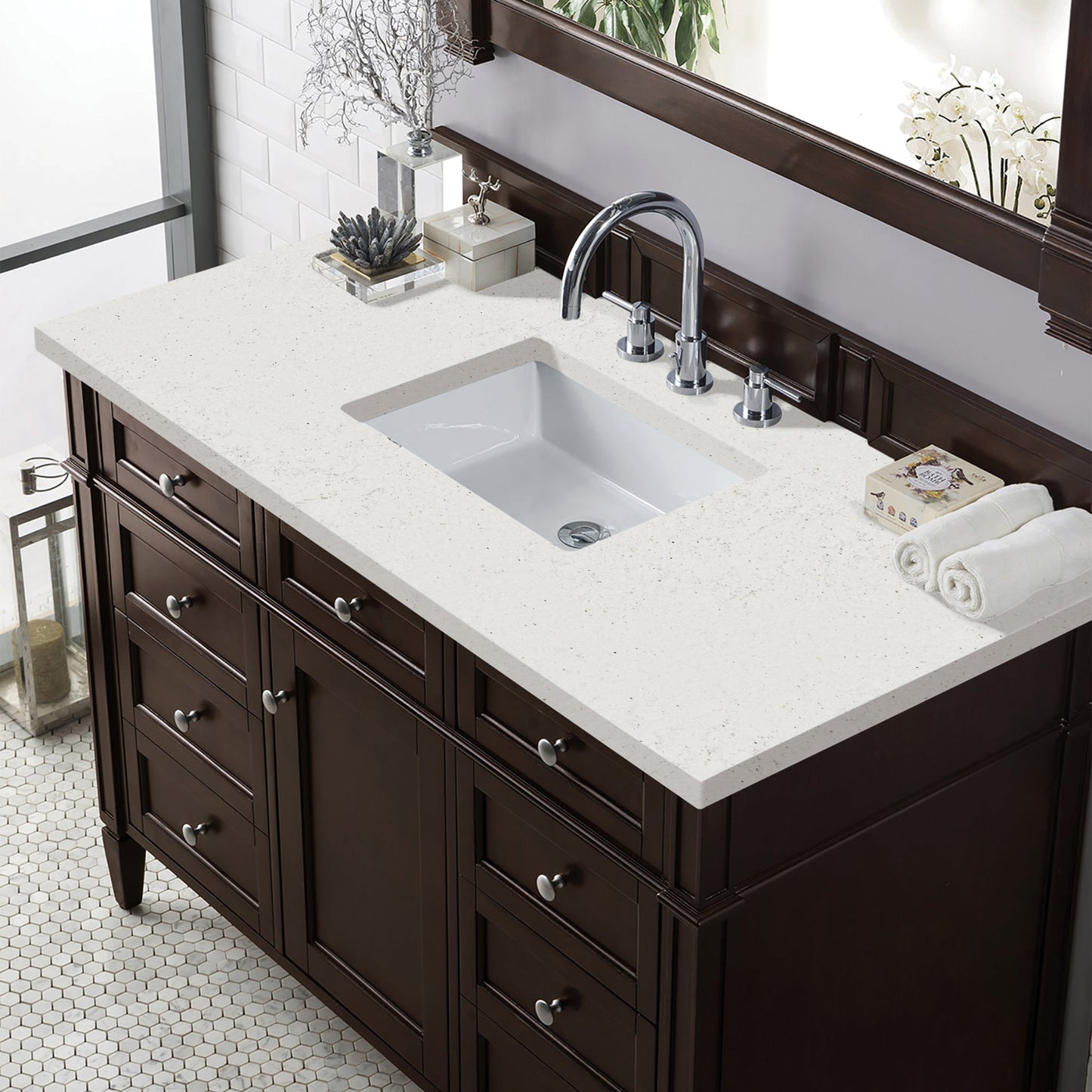 James Martin Vanities Brittany 48" Burnished Mahogany Single Vanity With 3 cm Lime Delight Quartz Top