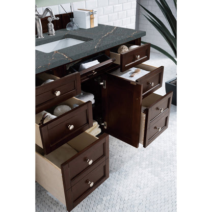 James Martin Vanities Brittany 48" Burnished Mahogany Single Vanity With 3 cm Parisien Bleu Quartz Top