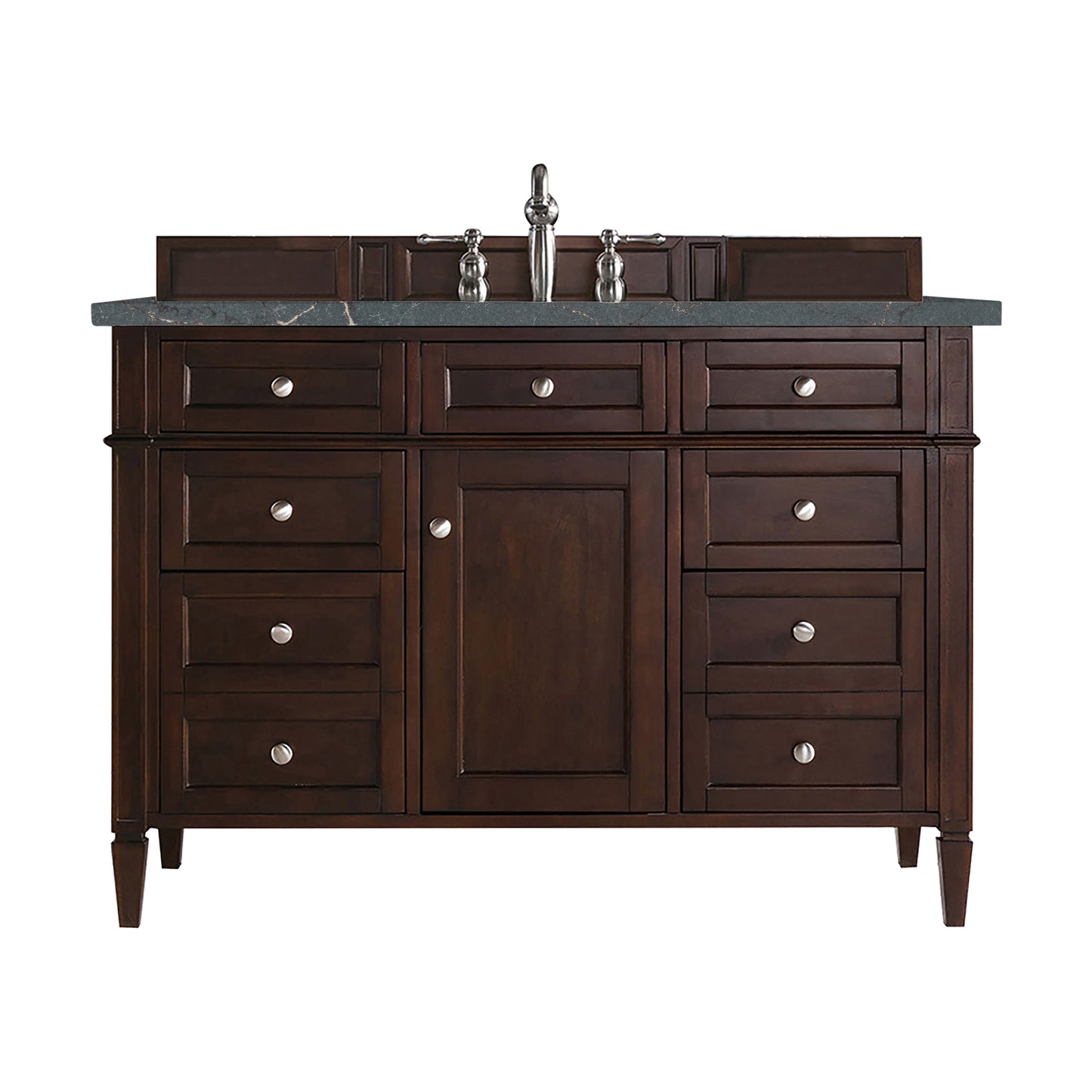 James Martin Vanities Brittany 48" Burnished Mahogany Single Vanity With 3 cm Parisien Bleu Silestone Top and FreePower Wireless Charger
