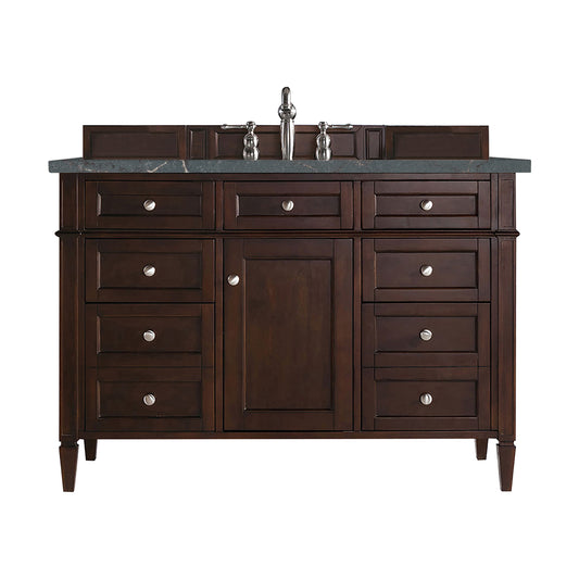 James Martin Vanities Brittany 48" Burnished Mahogany Single Vanity With 3 cm Parisien Bleu Silestone Top and FreePower Wireless Charger