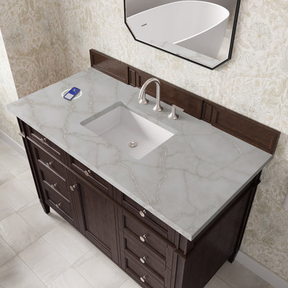 James Martin Vanities Brittany 48" Burnished Mahogany Single Vanity With 3 cm Victorian Silver Silestone Top and FreePower Wireless Charger