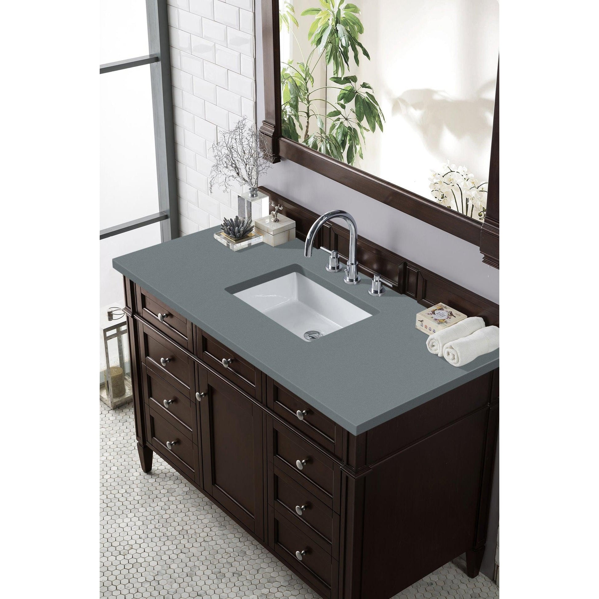 James Martin Vanities Brittany 48" Burnished Mahogany Single Vanity With 3cm Cala Blue Quartz Top