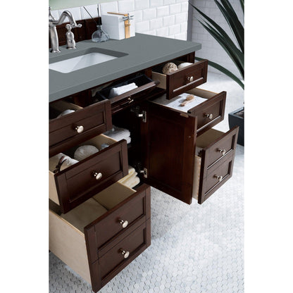 James Martin Vanities Brittany 48" Burnished Mahogany Single Vanity With 3cm Cala Blue Quartz Top